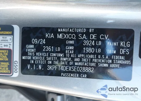 2025 Kia K4 Lxs из США, поврежденный, VIN 3KPFT4DEXSE028882